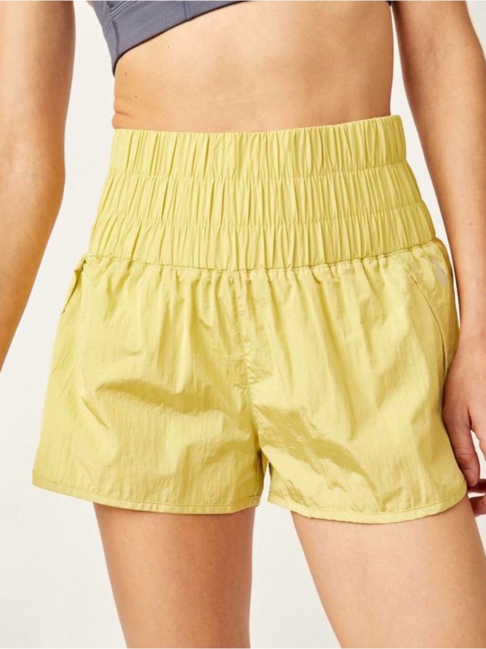 FP Movement The Way Home Yellow Smocked Run Shorts High Rise Women's Sm.